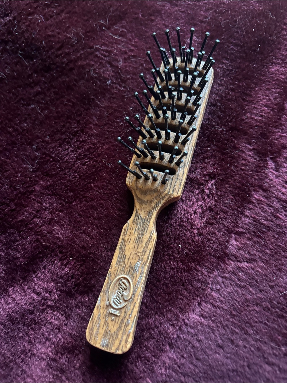 Vintage GOODY Wood Grain Vented Blow Dry Hair Brush - RARE 1970s/1980s